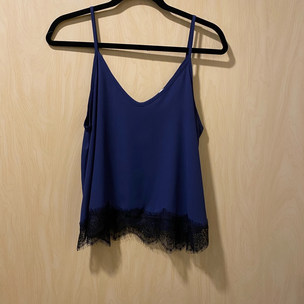 LUSH brand indigo and black tank with lace